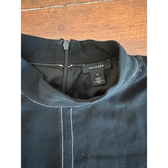 Halogen Topstitched Belted Waist Sleeveless Mock Neck Midi Dress Black Sz XL - Picture 6 of 11